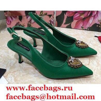 Dolce & Gabbana Heel 6.5cm Quilted Leather Devotion Slingbacks Green 2021 - Click Image to Close